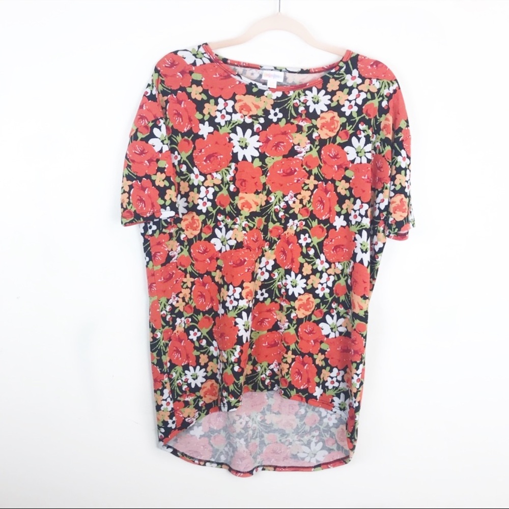 Lularoe Orange Floral Swoop Neck Tee